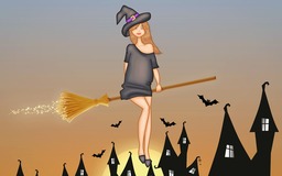 Halloween Witch Flying Cartoon Background: Free Download in JPG Format for Graphic Design and Social Media Styling