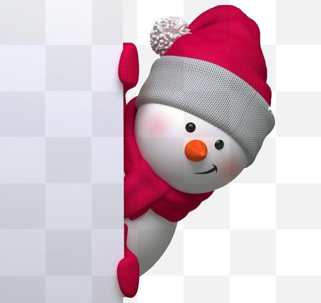 3D Christmas snowman in red. Christmas Ornament. 3D Snowman with Red and White Stripe Knitted Hat. Cute Christmas Snowman Snowing Red. Decorative...