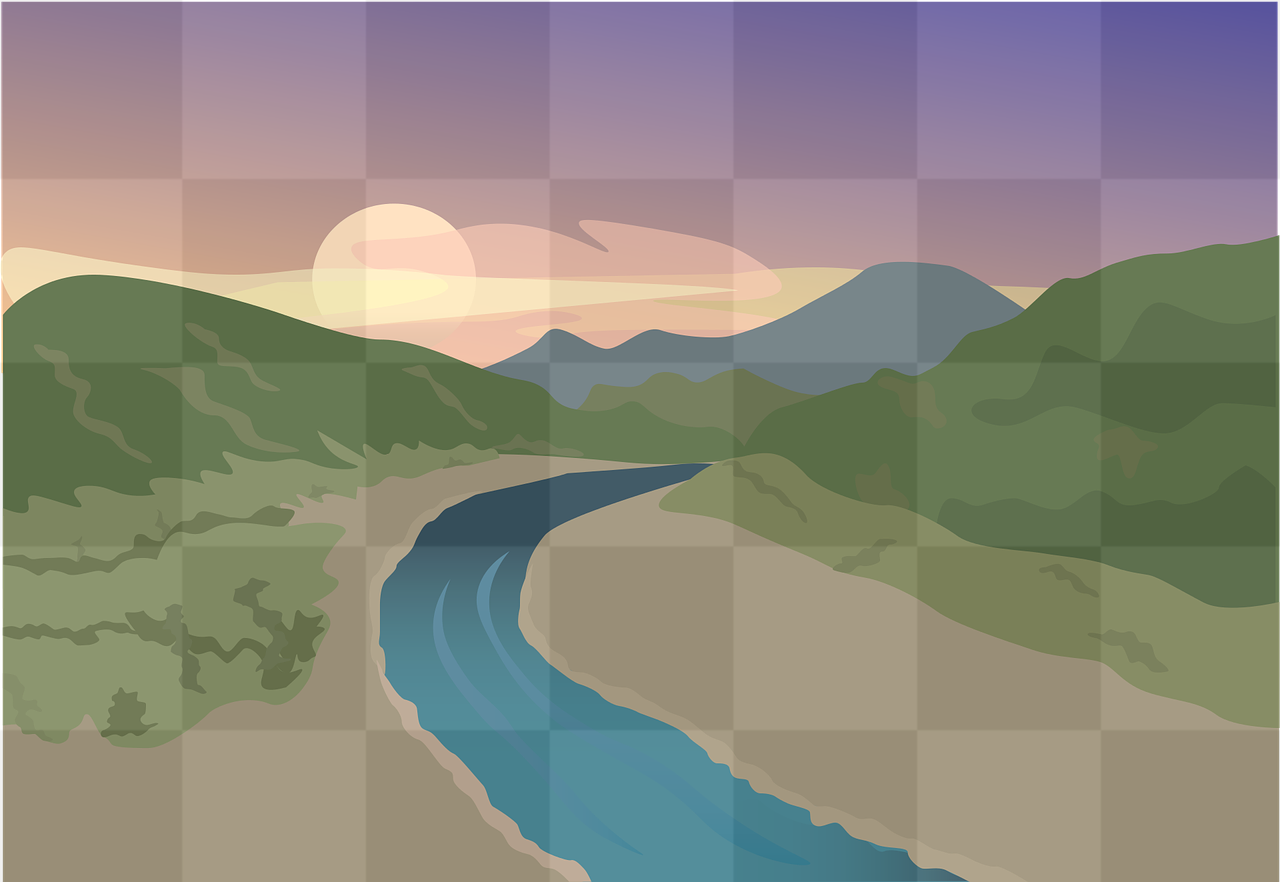 Captivating Sunset Scenery with Mountains and River - Free Download PNG Images with Transparent Background for Graphic Design and Advertising