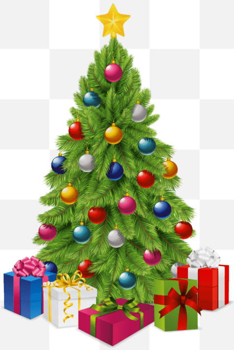 Christmas tree. Large Christmas Tree with Gifts. Have a Merry Christmas! Magic Growing PNG Christmas Tree. Christmas tree and gift. Elegant Christmas...