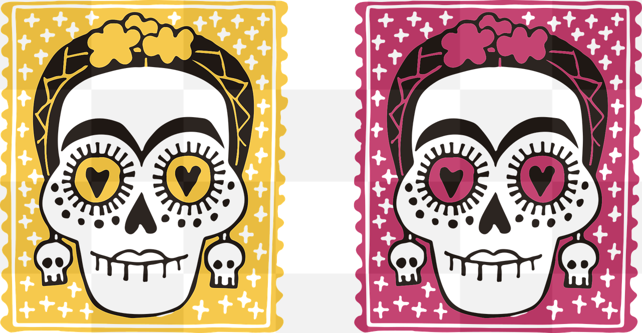 Free Halloween PNG Images with Skulls, Skeletons, and Flowers on a Transparent Background for Graphic Design and Advertising.