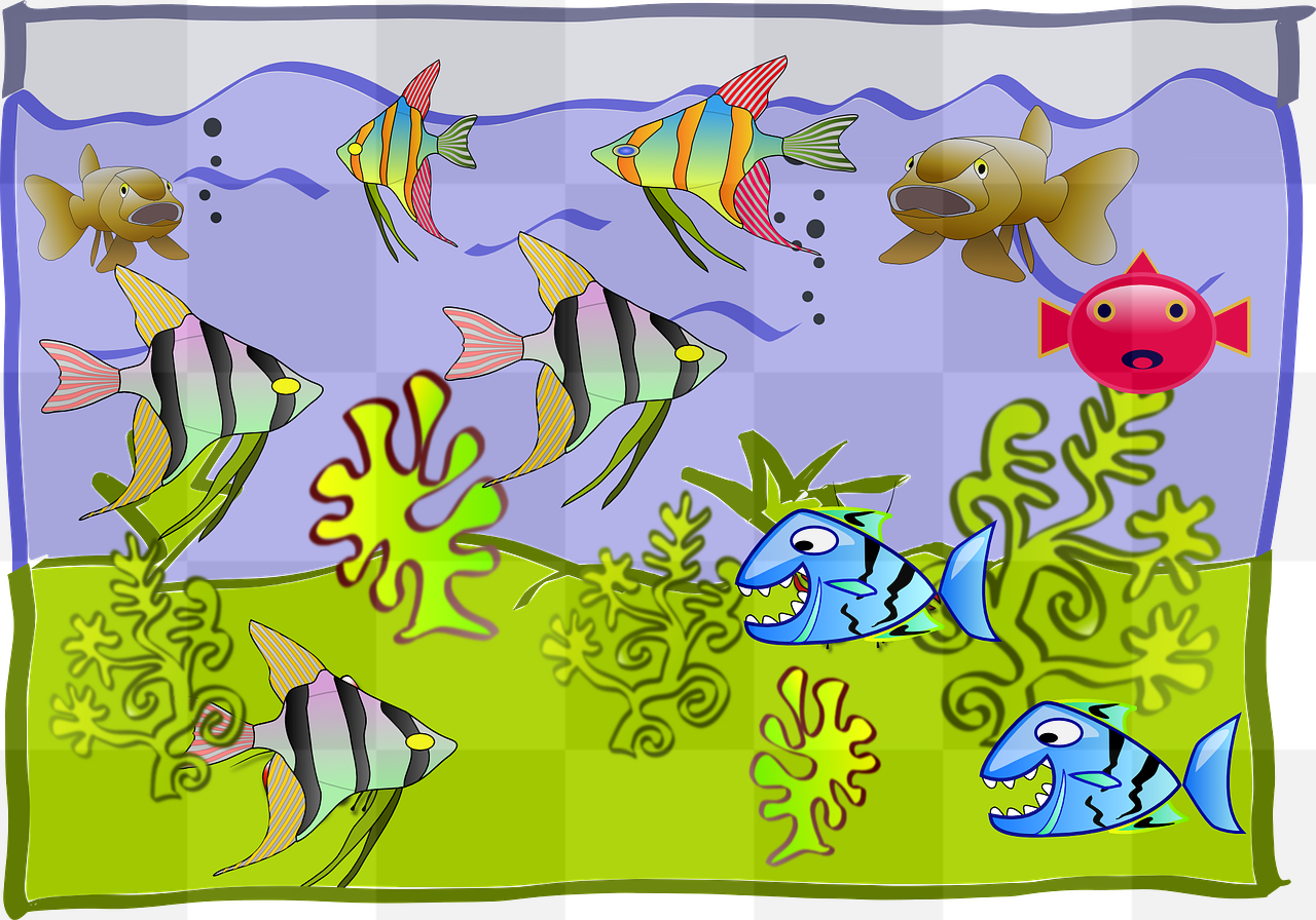 Get Creative with Stunning Fishtank and Aquarium Cartoons in Vector PNG - Perfect for Graphic Designers!