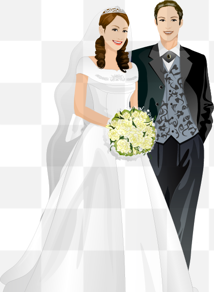 Newlywed woman and man PNG. Sweet bride and groom. Wedding couple illustration. The best bride and groom illustration for your card. Bride and groom...