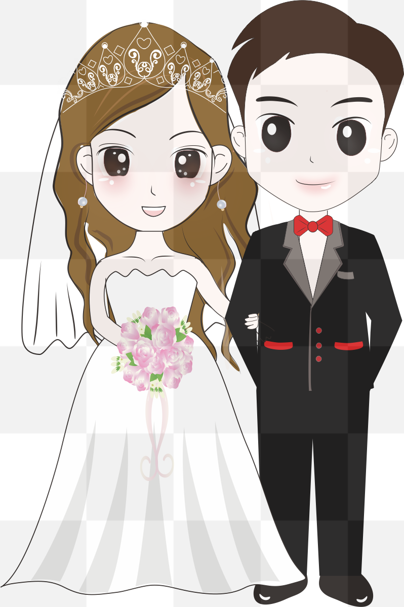 Newlywed woman and man embracing with love. Bride and groom cartoon Image. The bride and groom - romantic and fun. Free PNG Image With Transparent...
