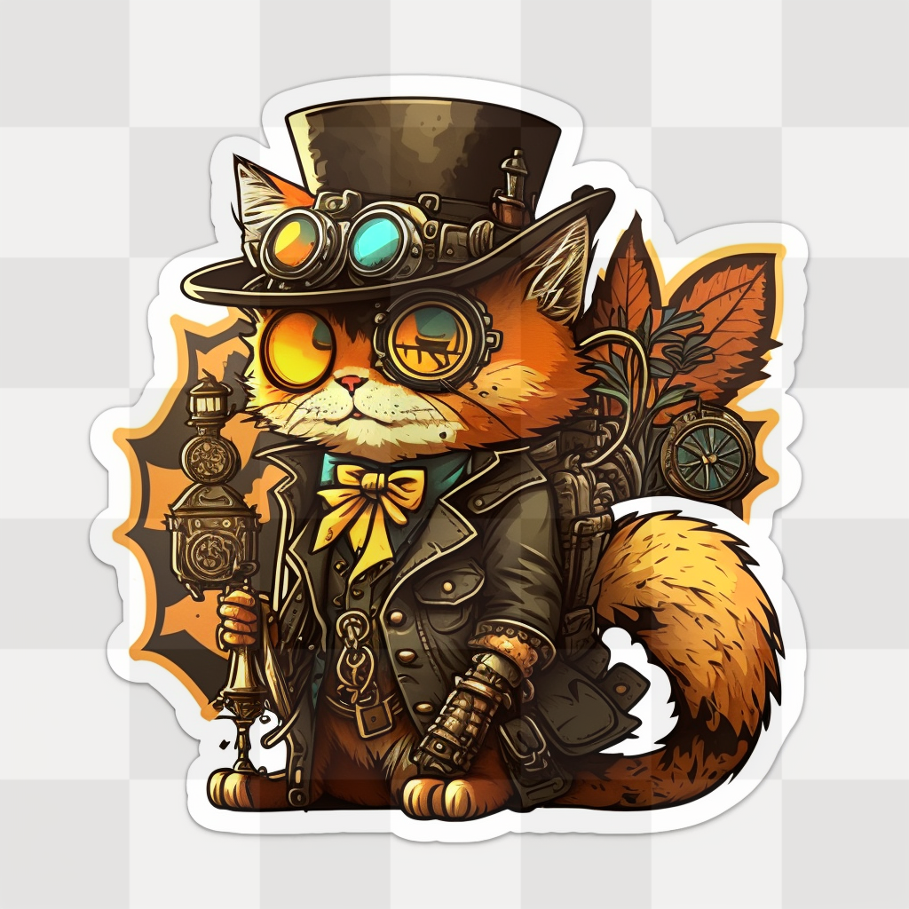 Free Download. Steampunk style PNG. Free PNG Images for Design. Free PNG. Cute Steampunk Cat Sticker PNG - Animated Cartoon Style Stickers with...