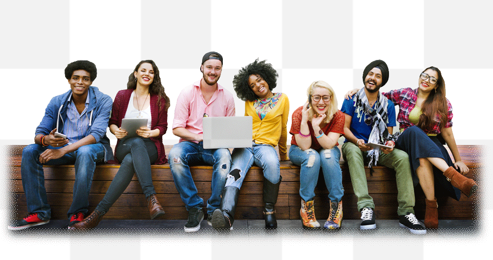 Students from different countries. Students of different nationalities. Friendly students. Friends. PNG for promoting educational institutions...