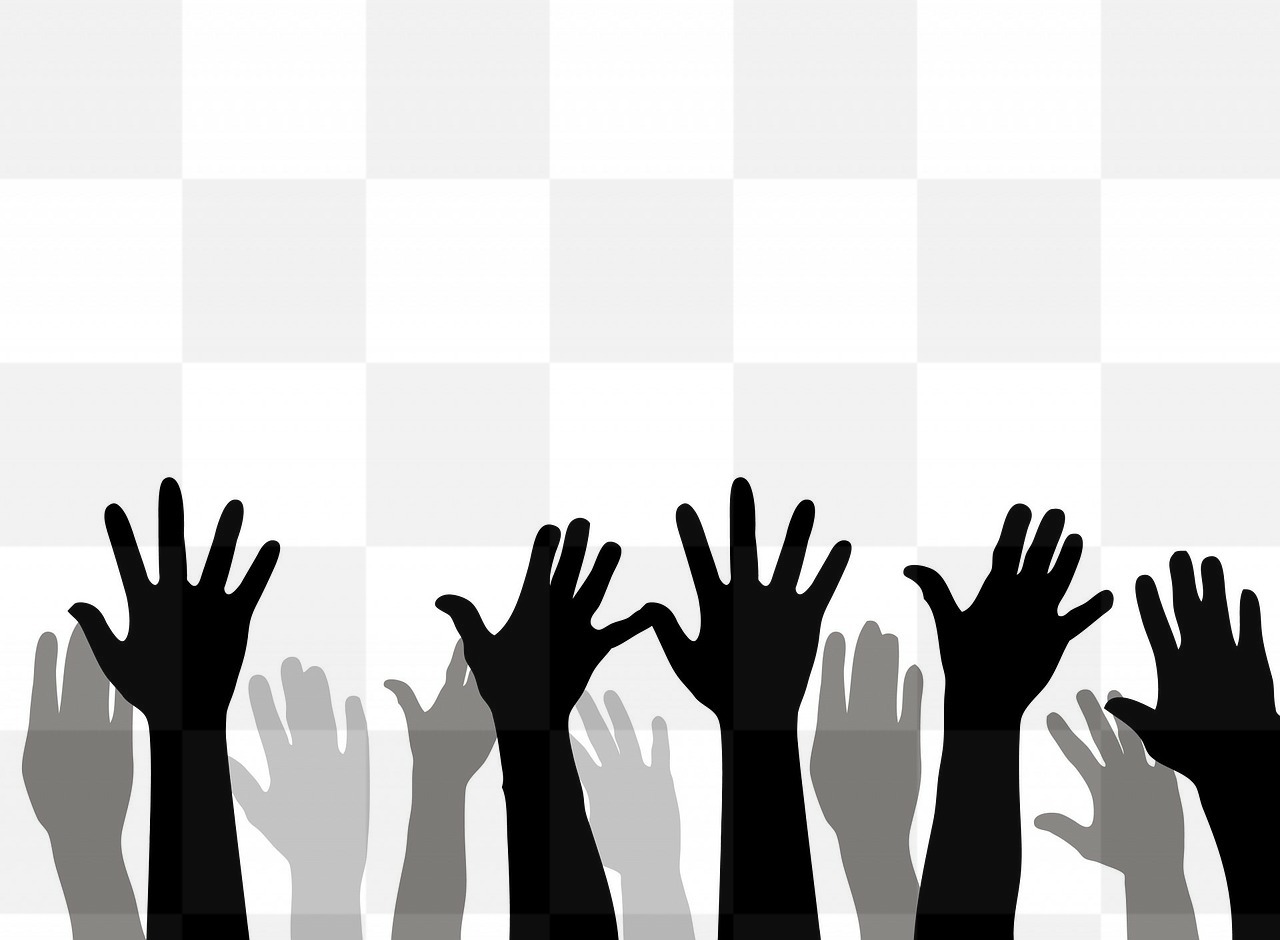 Free Black and White Background Images of Raised Hands for Graphic Design and Web Styling
