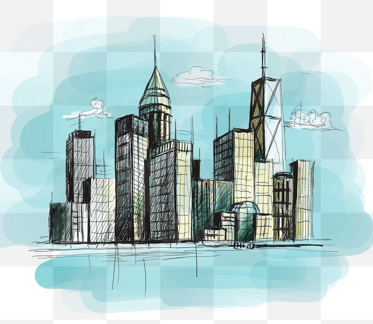 Free City Sketches and Skyline Backgrounds for Graphic Design and Web Styling