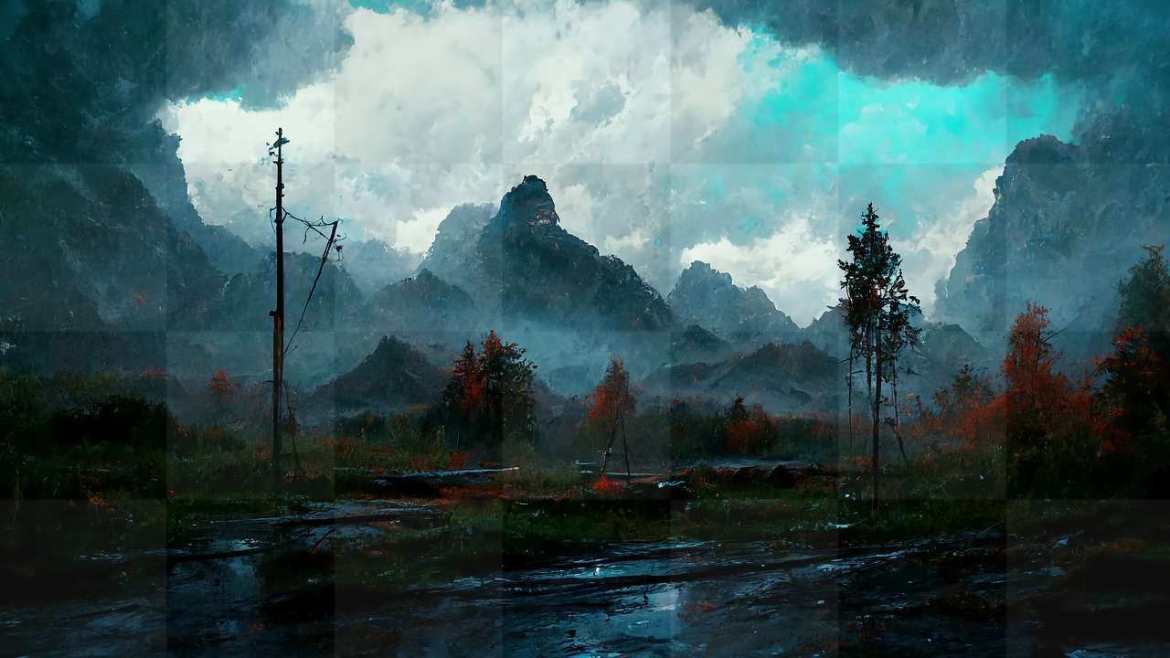 Free Downloadable AI Art Images of Landscapes and Mountains in Portrait or Landscape Orientation