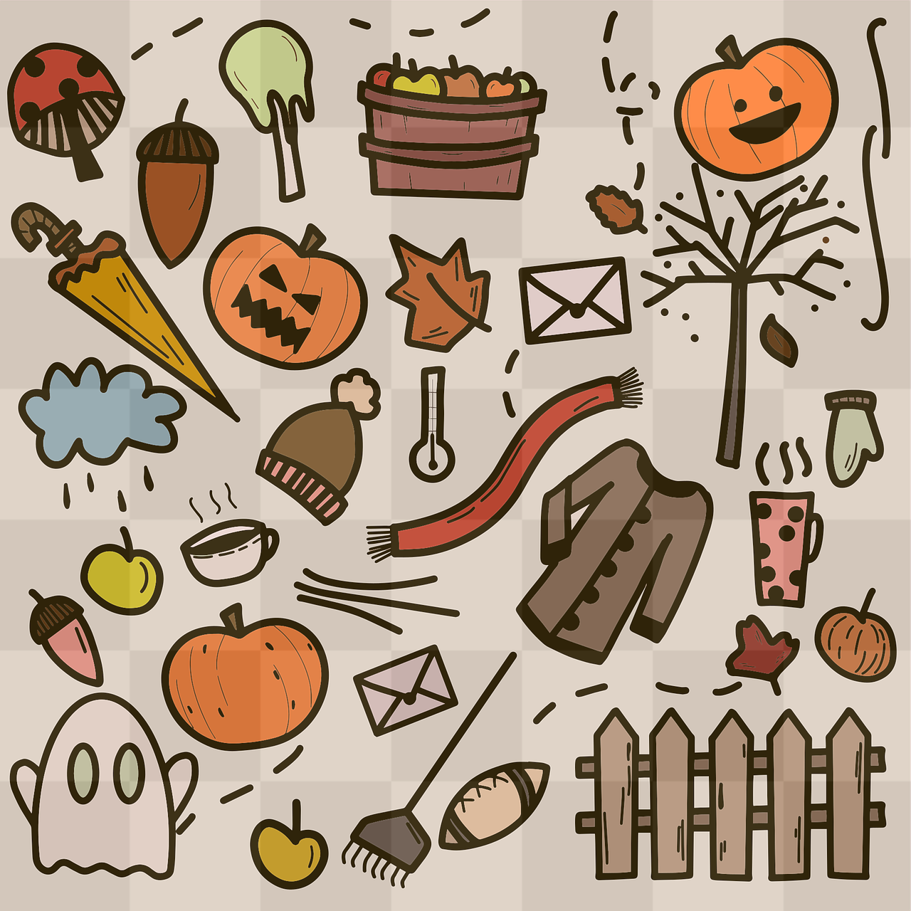 Free Halloween Doodle & Autumn Background Images in PNG Format for Graphic Design and Web Design - Download Now!