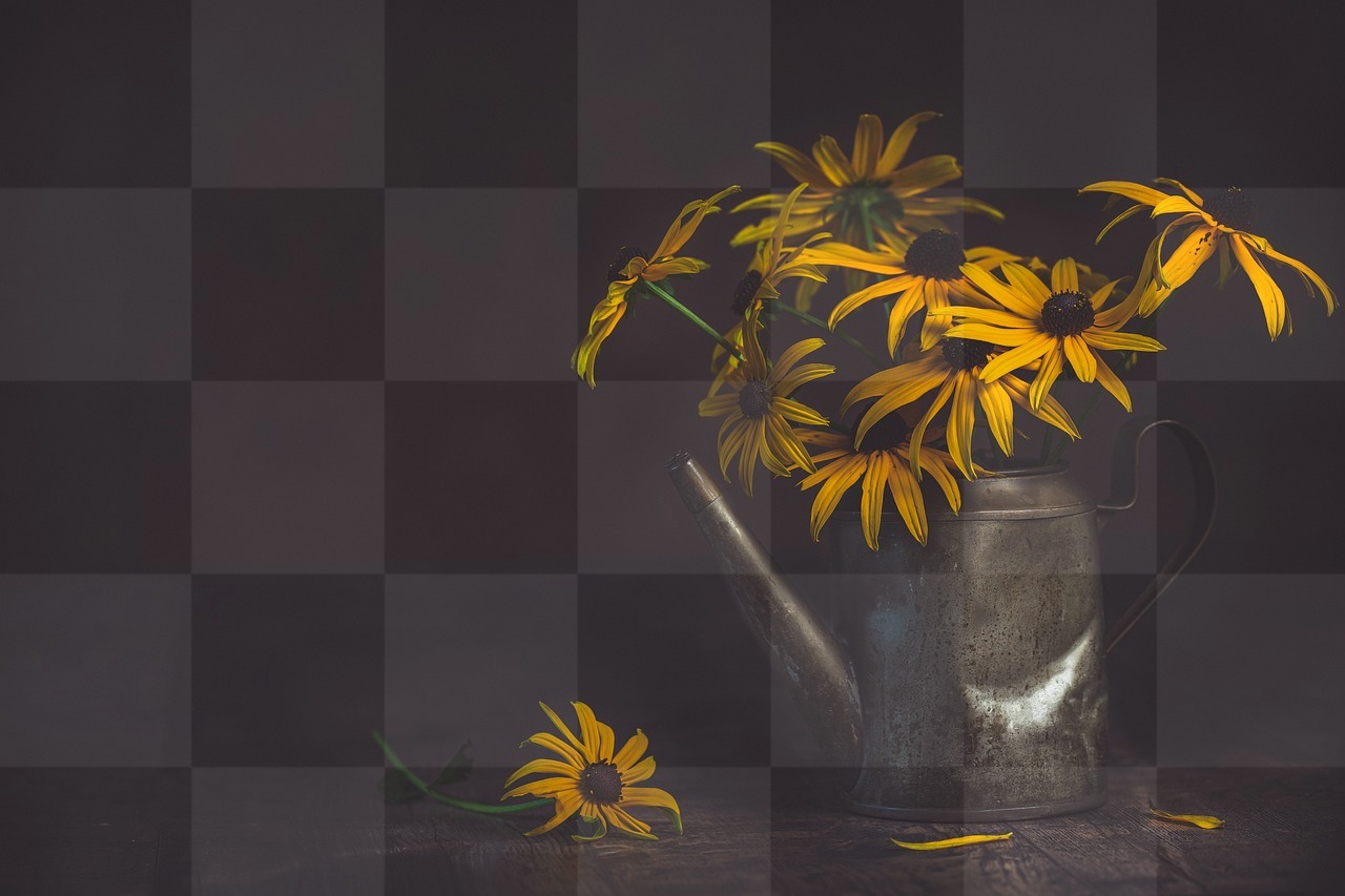Vintage Flowers in a Watering Can: Free Download of Cool Backgrounds in JPG Format for Graphic Design