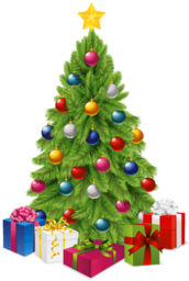 Christmas tree. Large Christmas Tree with Gifts. Have a Merry Christmas! Magic Growing PNG Christmas Tree. Christmas tree and gift. Elegant Christmas...