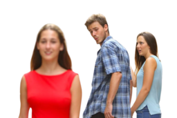 Distracted Boyfriend meme PNG image. High-quality PNG image. Free download of the image.