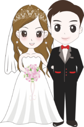 Newlywed woman and man embracing with love. Bride and groom cartoon Image. The bride and groom - romantic and fun. Free PNG Image With Transparent...