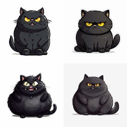 Free Download. Cute Animated Cat Sticker PNG - Funny, Adorable, and Expressive Black Fat Cat. Cute Animated Black Cat Sticker PNG. The best PNG images. Free PNG. Free PNG Images for Design.