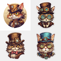 Explore a fascinating fusion of cute animated cats and the captivating world of Steampunk with our unique sticker collection in PNG format. Free...