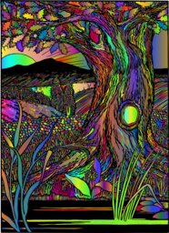Surreal Oak Tree Landscapes in Vector and PNG: Free Download with Transparent Background for Graphic Design and Advertising